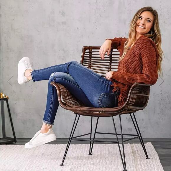 Purple Snow Rust Frayed Hem Hooded Full Zip Cardigan Sweater - Picture 3 of 13